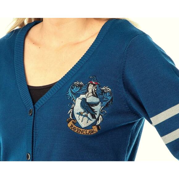 NEW Harry Potter Ravenclaw Sweater Cardigan Juniors L Embroidered School Girl - Picture 2 of 8